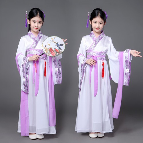 Pink purple blue turquoise  girls kids children stage performance anime ancient chinese classical folk fairy princess cosplay dancing dresses